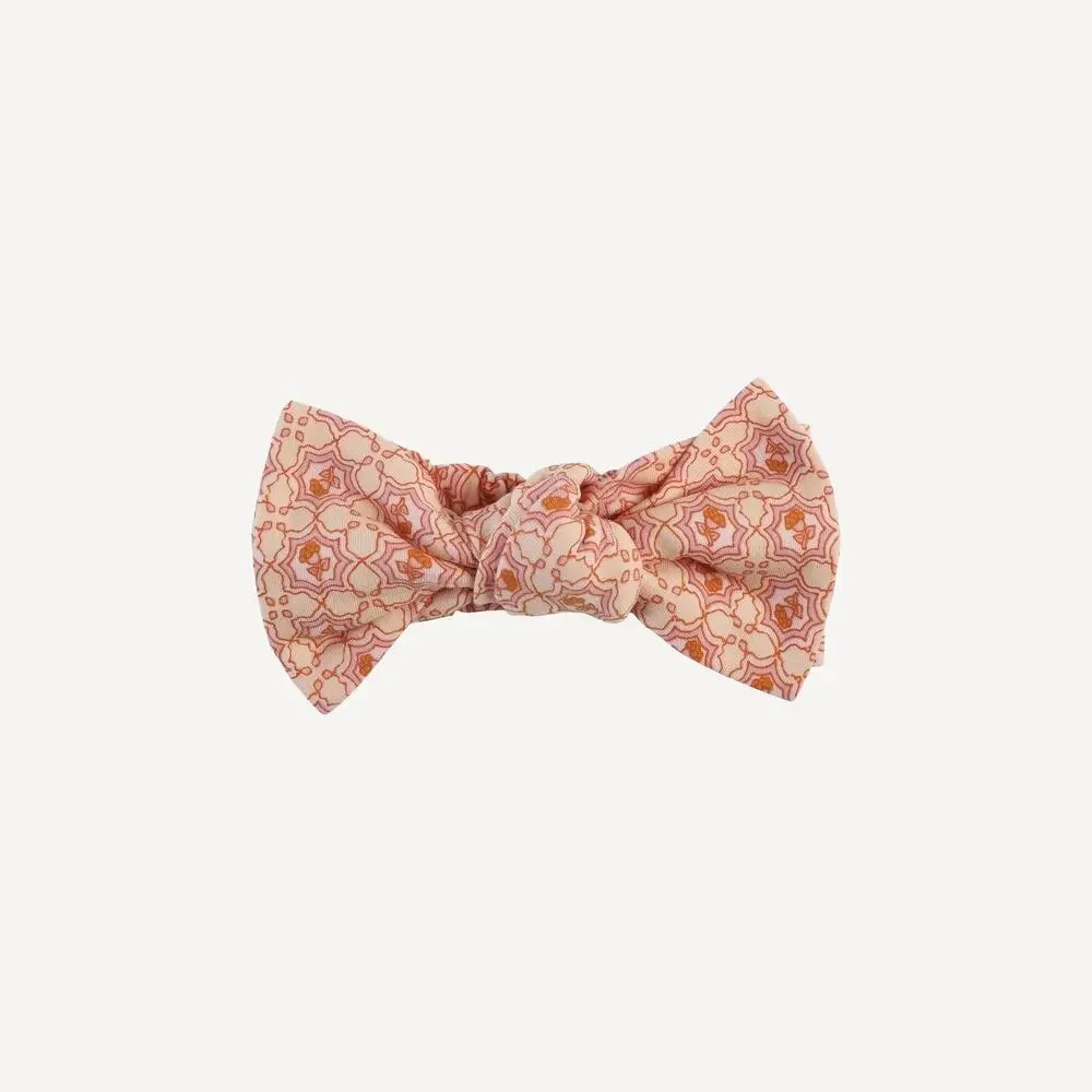 NWT Kate Quinn Large Bow Elastic Bow Headband Berry Tile Pink Organic Cotton S
